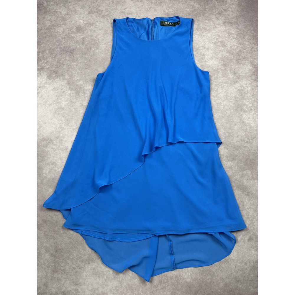 Lauren Ralph Lauren Blouse Womens 4 Blue Asymmetrical Layered Chiffon Sleeveless